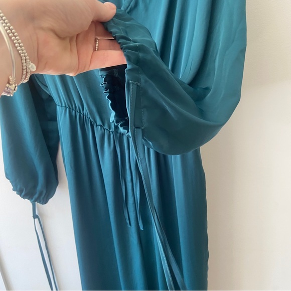 Zara Satin Teal Jumpsuit with elastic waist, wide leg - Size M - Picture 8 of 10